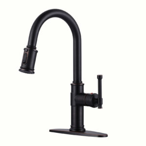 Oil Rubbed Bronze Single Handle Pull-Down Sprayer Kitchen Faucet with 3-Mode Sprayer and Deckplate in Stainless Steel