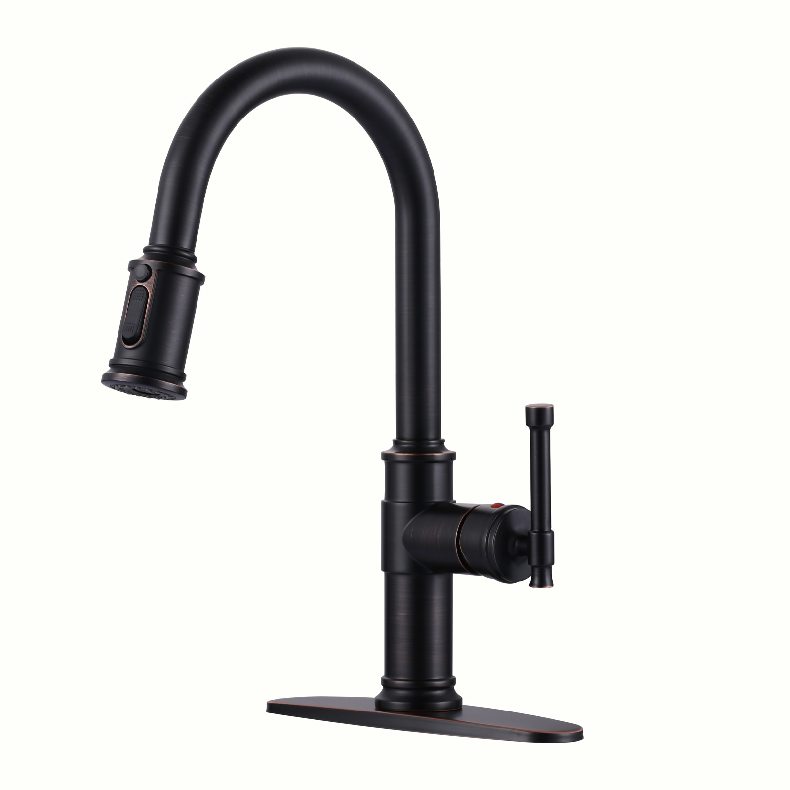Oil Rubbed Bronze Single Handle Pull-Down Sprayer Kitchen Faucet with 3-Mode Sprayer and Deckplate in Stainless Steel