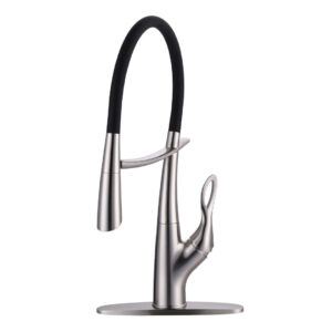 Single Handle Pull Down Sprayer Kitchen Faucet with Deckplate in Brushed Nickel