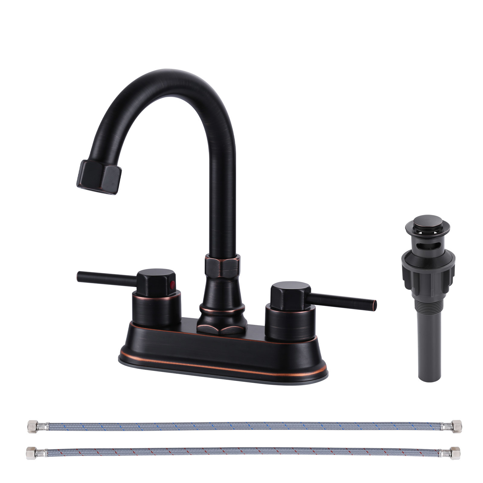 4 in. Centerset Double Handle High Arc Bathroom Faucet with Drain Kit Included in Oil Rubbed Bronze