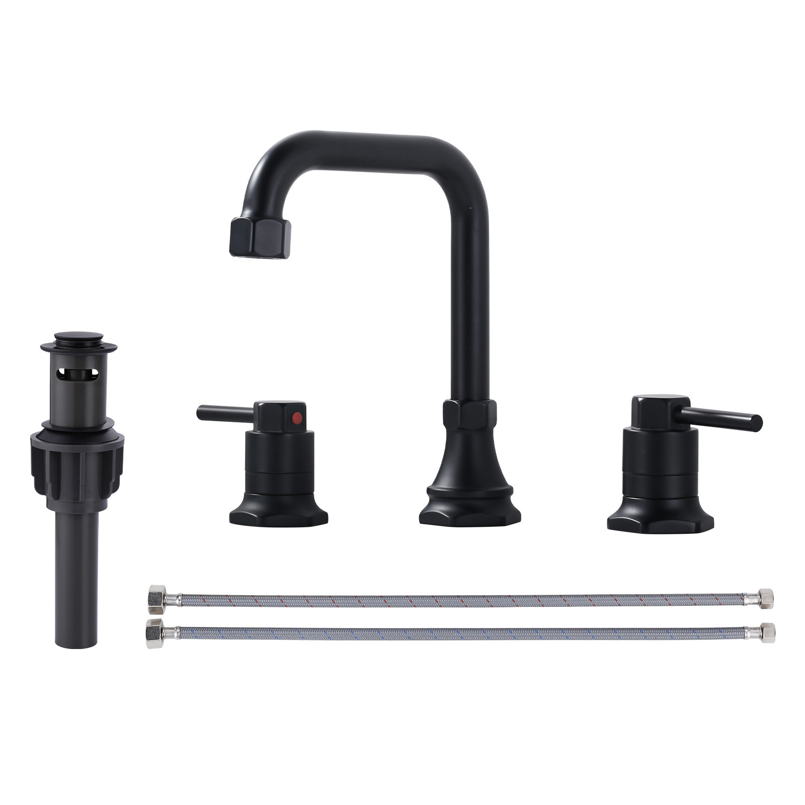 8 in. Widespread 2-Handle Bathroom Faucet with Pop Up Drain, 3-Hole Bathroom Sink Lavatory Faucet in Matte Black