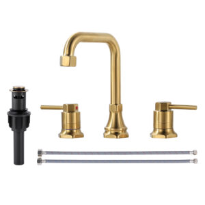 8 in. Widespread 2-Handle Bathroom Faucet with Pop Up Drain, 3-Hole Bathroom Sink Lavatory Faucet in Brushed Gold