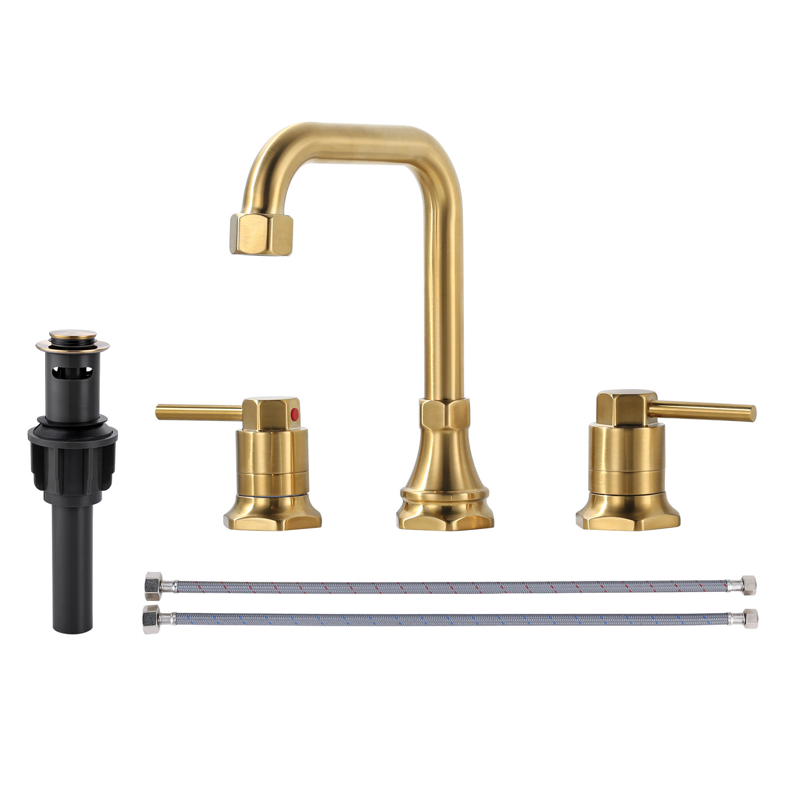 8 in. Widespread 2-Handle Bathroom Faucet with Pop Up Drain, 3-Hole Bathroom Sink Lavatory Faucet in Brushed Gold