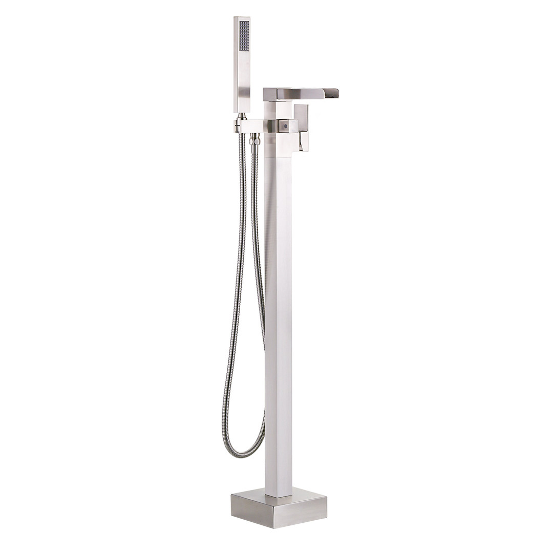 Single Handle Free Standing Bathtub Faucet with Hand Shower in Brushed Nickel