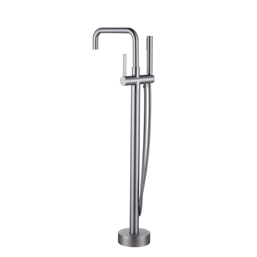 Single-Handle Freestanding Tub Faucet Floor Mount Bathtub Filler with Hand Shower in. Brushed Nickel