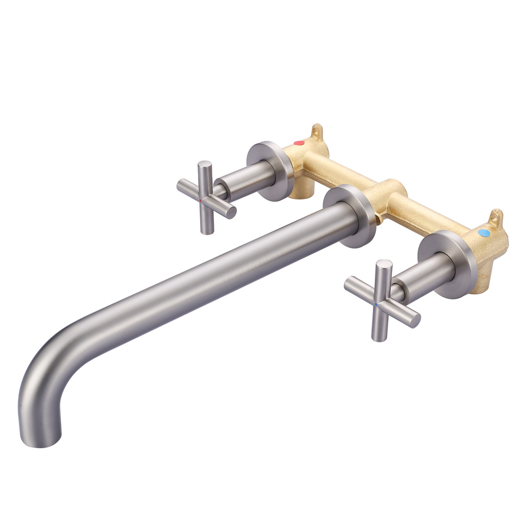 Double-Handle Wall-Mounted Roman Tub Faucet without Hand Shower in Brushed Nickel