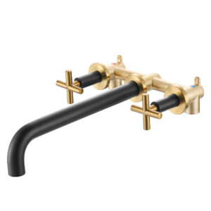 Double-Handle Wall-Mounted Roman Tub Faucet without Hand Shower in Brass