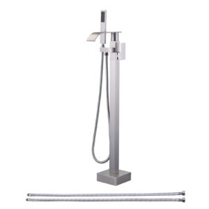 Waterfall Single-Handle Freestanding Tub Faucet, Floor Mount Bathtub Filler with Hand Shower in Brushed Nickel