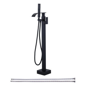 Waterfall Single-Handle Freestanding Tub Faucet, Floor Mount Bathtub Filler with Hand Shower in Matte Black