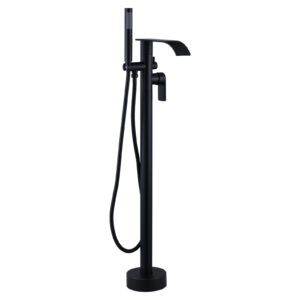Single-Handle Freestanding Tub Faucet with Hand Shower, Waterfall Floor Mount Bathtub Filler in. Matte Black
