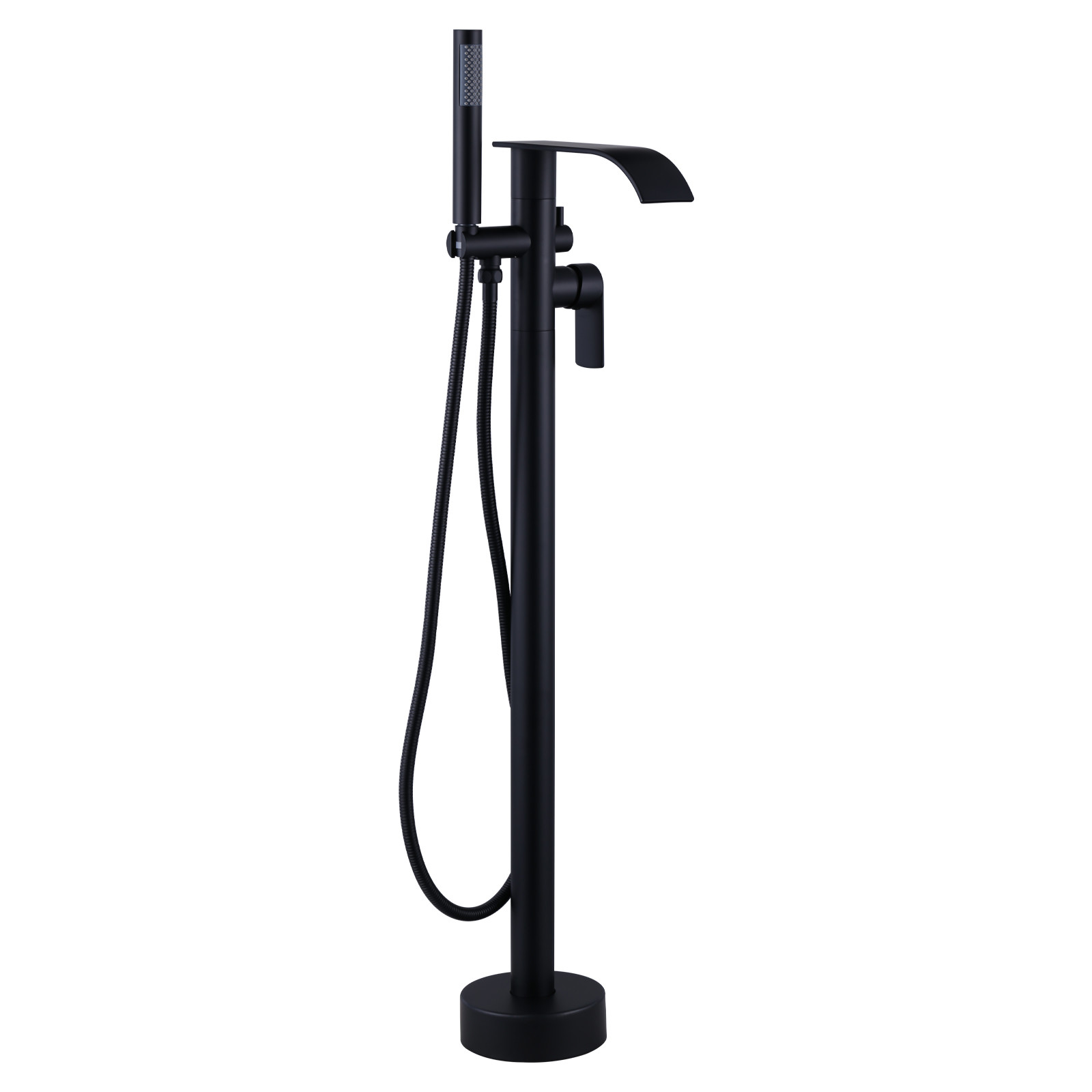 Single-Handle Freestanding Tub Faucet with Hand Shower, Waterfall Floor Mount Bathtub Filler in. Matte Black