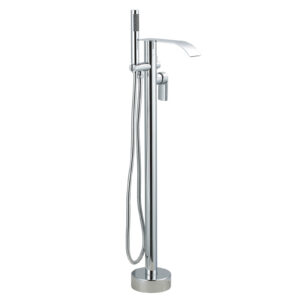 Single-Handle Freestanding Tub Faucet with Hand Shower, Waterfall Floor Mount Bathtub Filler in Polished Chrome