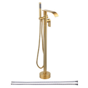 Single-Handle Freestanding Tub Faucet with Hand Shower, Waterfall Floor Mount Bathtub Filler