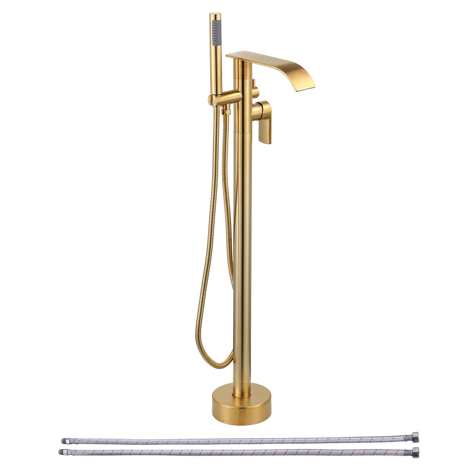 Single-Handle Freestanding Tub Faucet with Hand Shower, Waterfall Floor Mount Bathtub Filler