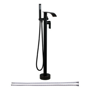 Single-Handle Freestanding Tub Faucet with Hand Shower, Waterfall Floor Mount Bathtub Filler in Oil Rubbed Bronze