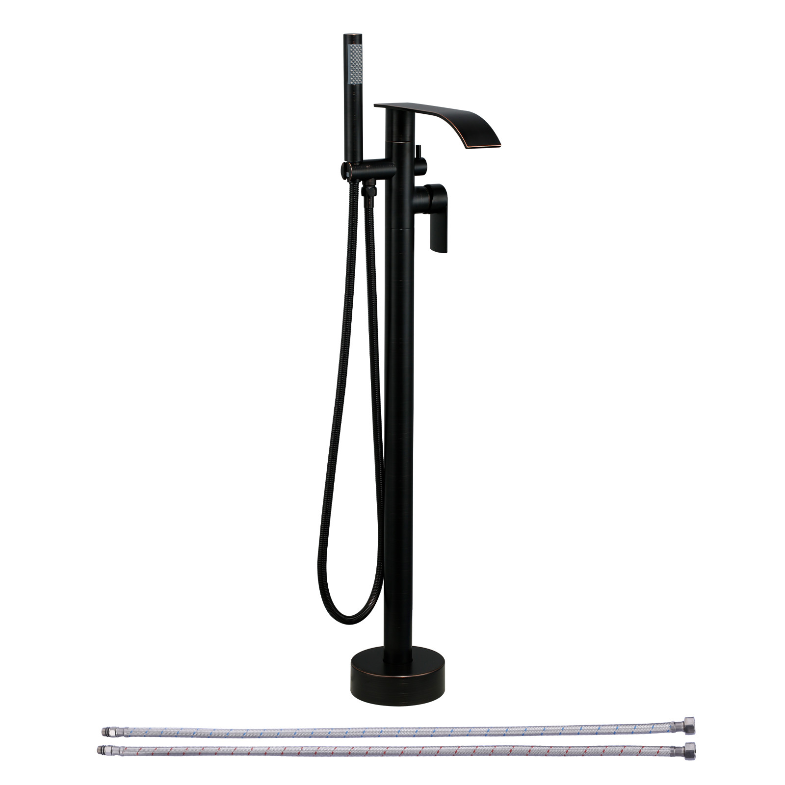 Single-Handle Freestanding Tub Faucet with Hand Shower, Waterfall Floor Mount Bathtub Filler in Oil Rubbed Bronze