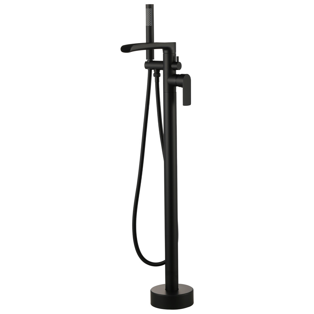 Single Handle Free Standing Bathtub Faucet with Hand Shower in Matte Black