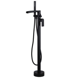 1-Handle Waterfall Freestanding Floor Mount Tub Faucet Bathtub Filler with Hand Shower in Oil Rubbed Bronze