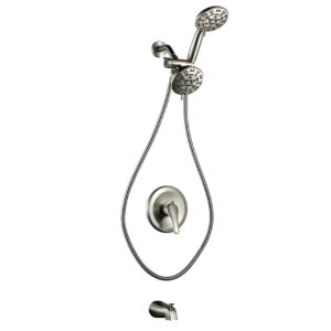 Dual 2-In-1 Round Single Handle 7-Spray Tub and Shower Faucet1. 8 GPM in. Spout Defense in Brushed Nickel Valve Included