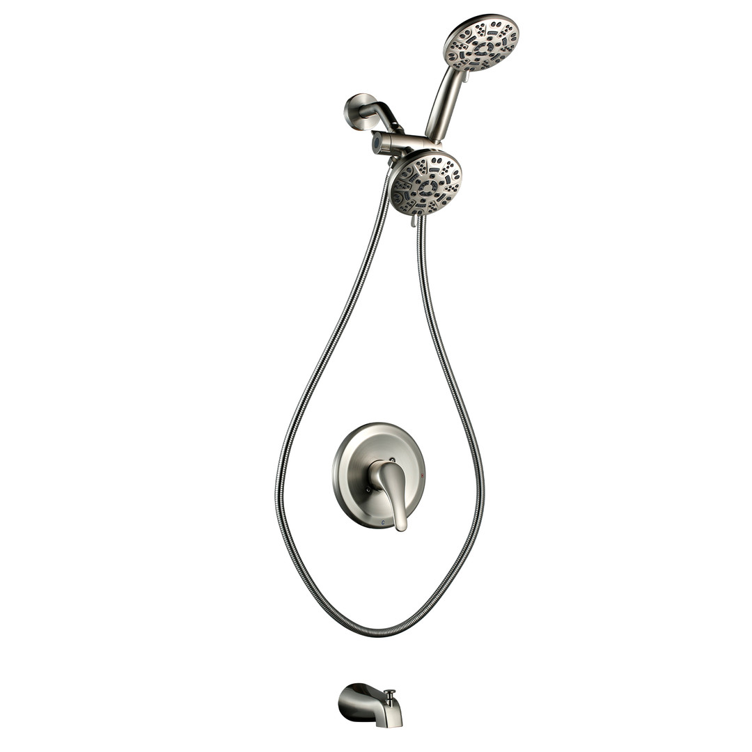 Dual 2-In-1 Round Single Handle 7-Spray Tub and Shower Faucet1. 8 GPM in. Spout Defense in Brushed Nickel Valve Included