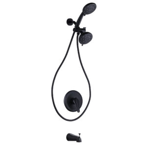 Dual 2-In-1 Round Single Handle 7-Spray Tub and Shower Faucet1.8 GPM in. Spout Defense in Matte Black Valve Included