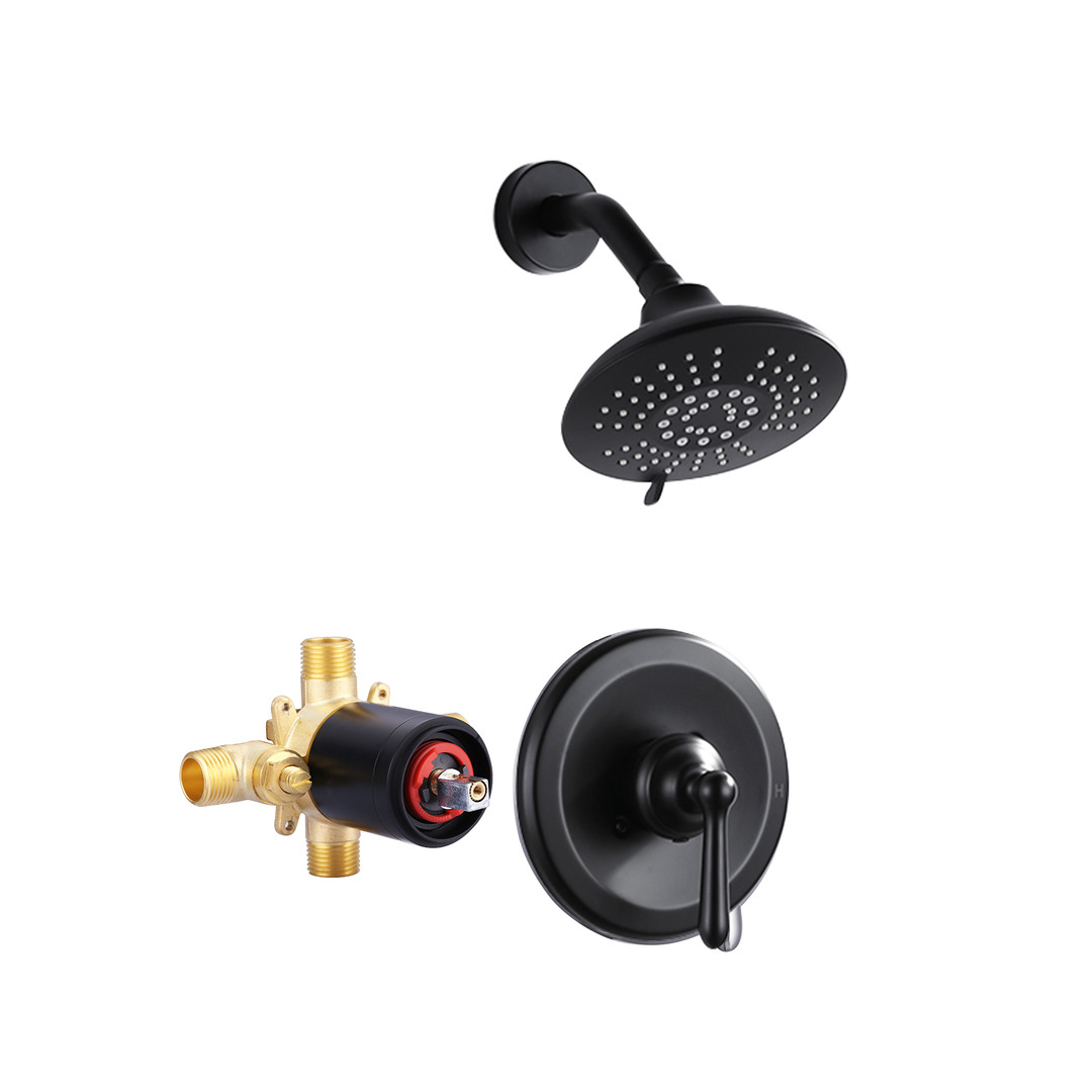 Single Handle 5-Spray Settings Shower Faucet 1.8 GPM with 6 in. High Pressure Rain Shower Head in Matte Black