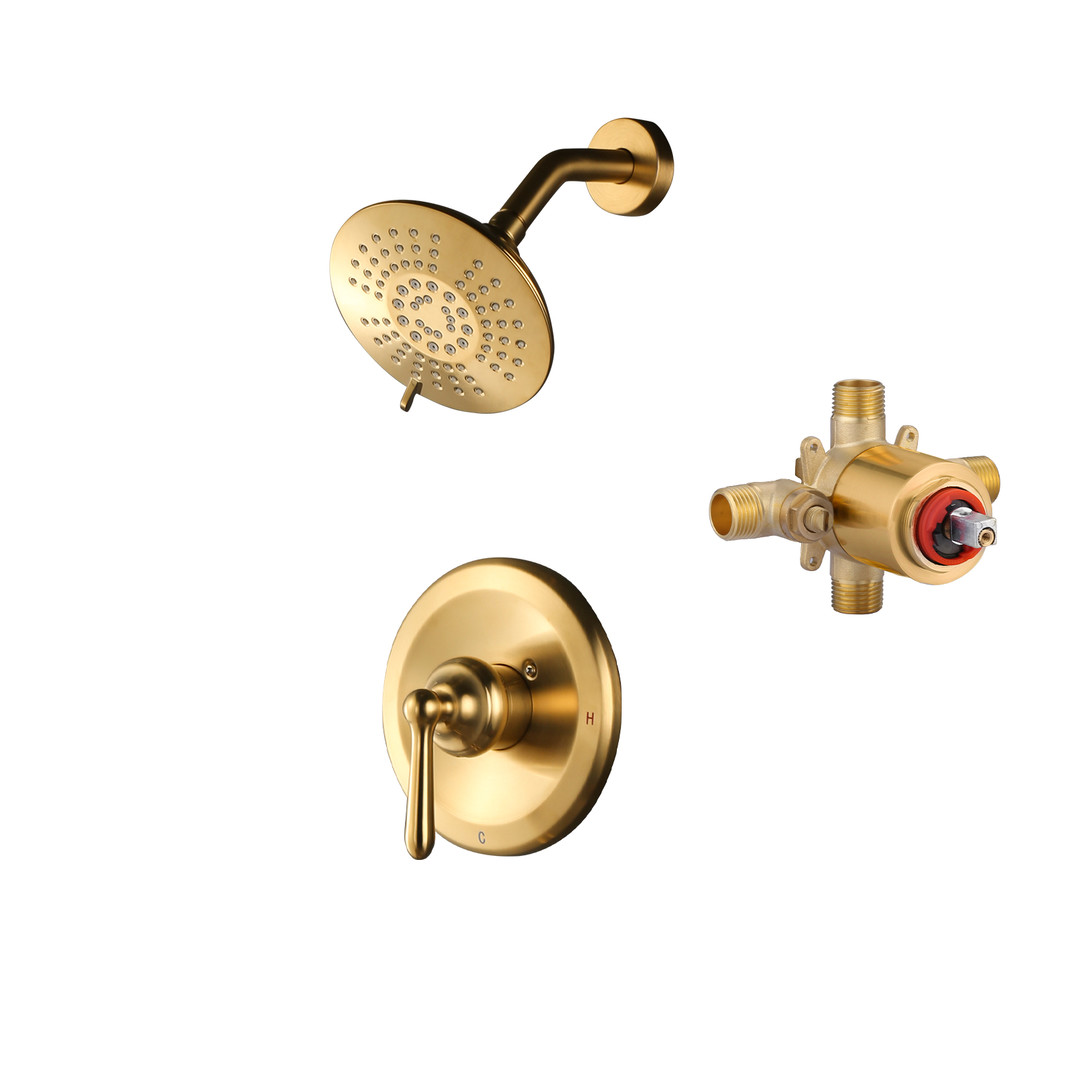 Single Handle 5-Spray Settings Shower Faucet 1.8 GPM with 6 in. High Pressure Rain Shower Head in Brushed Gold