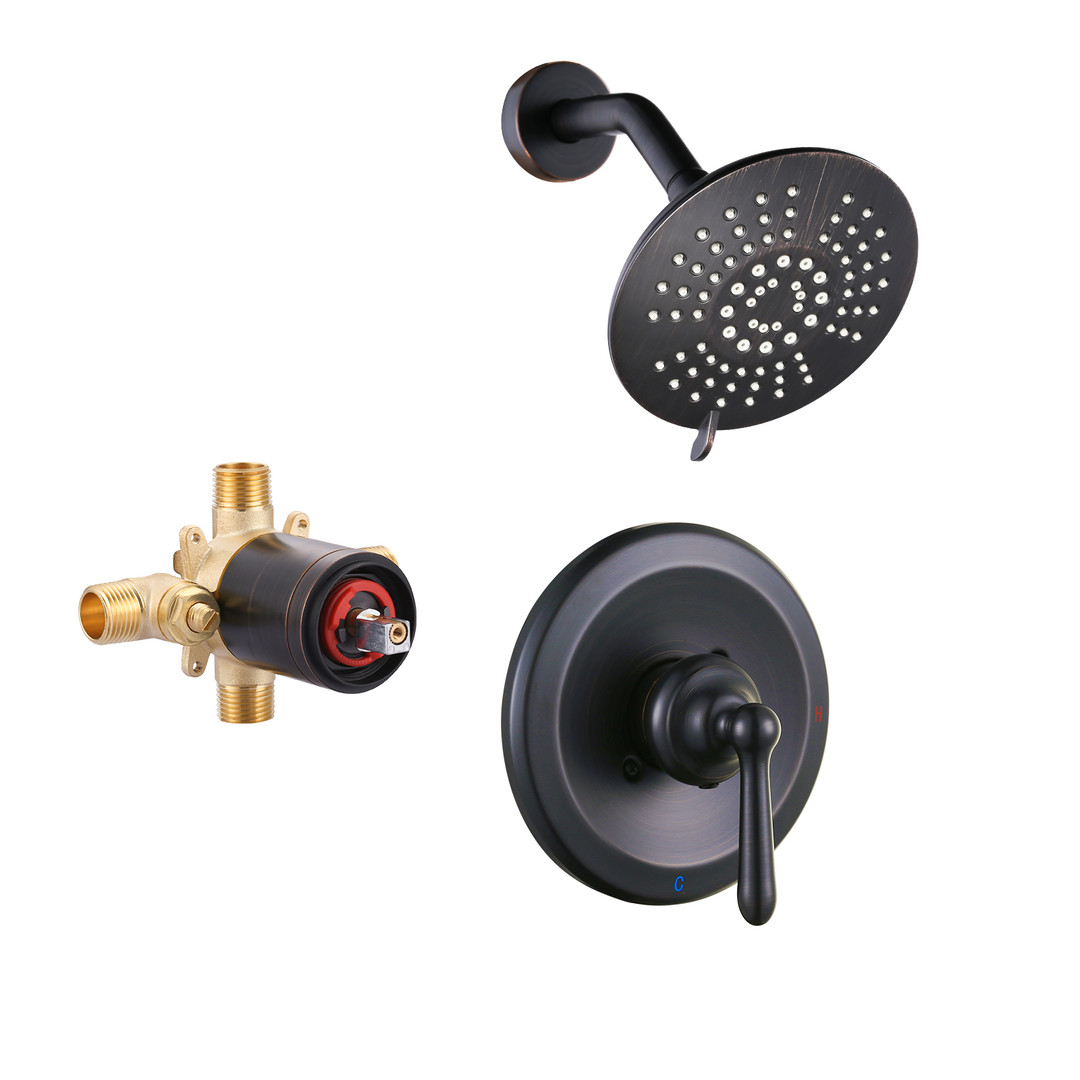 Single Handle 5-Spray Settings Shower Faucet 1.8 GPM with 6 in. High Pressure Rain Shower Head in Oil Rubbed Bronze