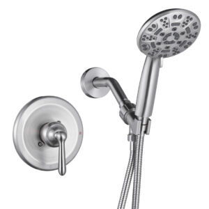 Single Handle 7 Sprays Shower Faucet 1.8 GPM with Handheld Shower Head and Pressure Balancing Valve in Brushed Nickel