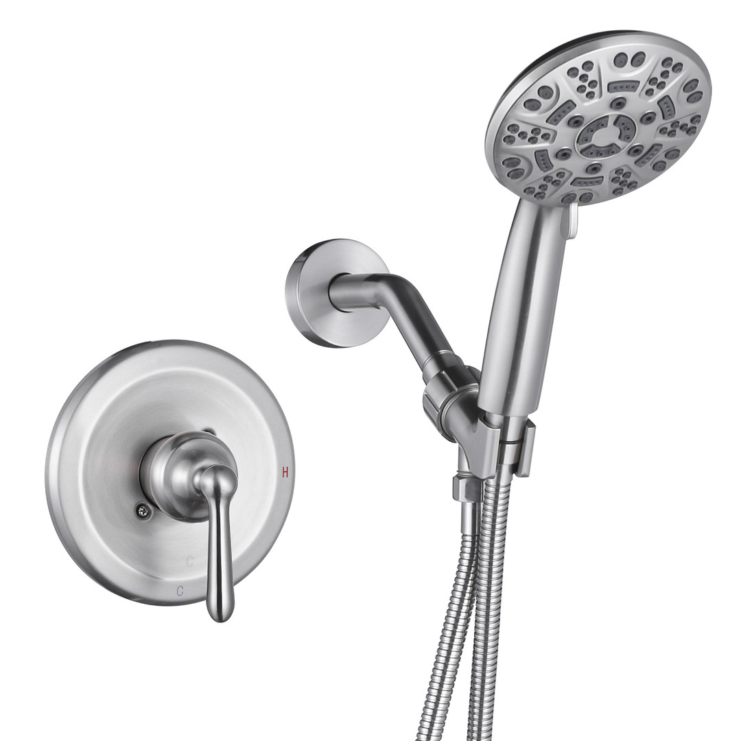Single Handle 7 Sprays Shower Faucet 1.8 GPM with Handheld Shower Head and Pressure Balancing Valve in Brushed Nickel