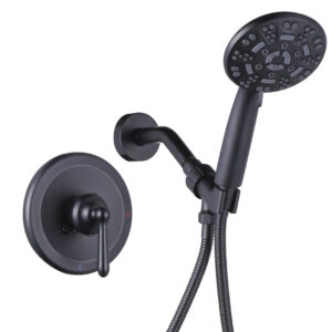 Single Handle 7-Spray Shower Faucet 1.8 GPM with Handheld Shower Head and Pressure Banlancing Valve in Matte Black