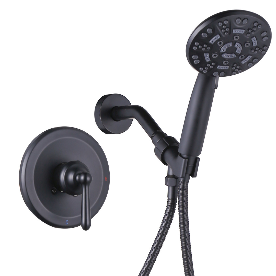 Single Handle 7-Spray Shower Faucet 1.8 GPM with Handheld Shower Head and Pressure Banlancing Valve in Matte Black