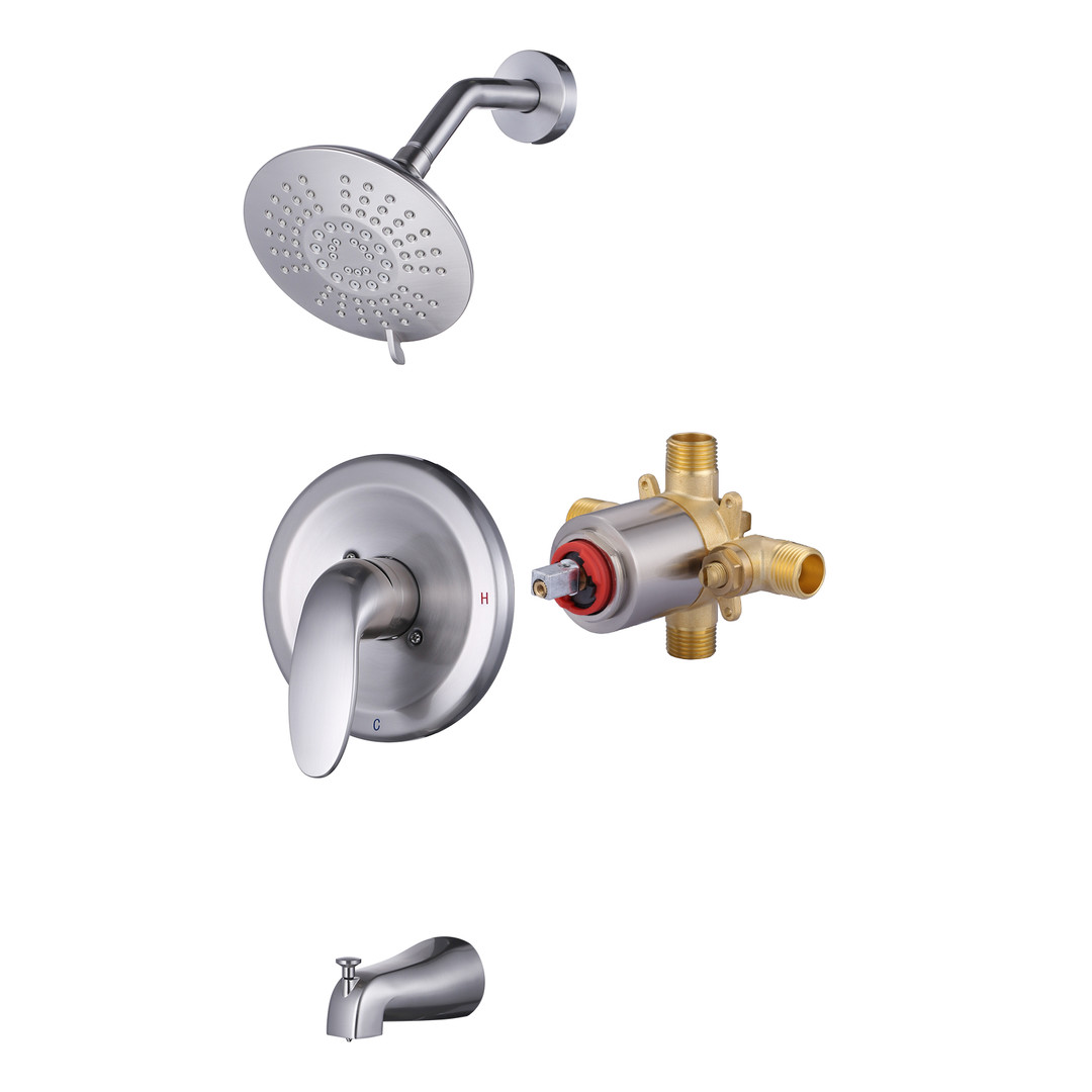 Single Handle 5-Spray Tub and Shower Faucet 1.8 GPM with Round Shower Faucet in. Brushed Nickel (Valve Included)