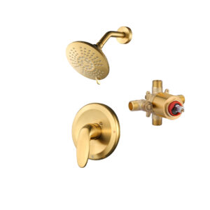 Single Handle 5-Spray Patterns Shower Faucet with 1.8 GPM with High Pressure Shower Head in Brushed Gold