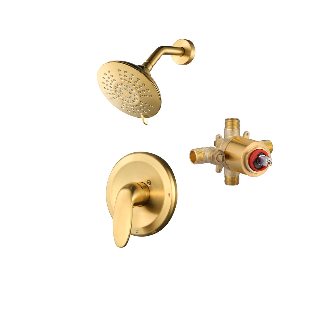 Single Handle 5-Spray Patterns Shower Faucet with 1.8 GPM with High Pressure Shower Head in Brushed Gold