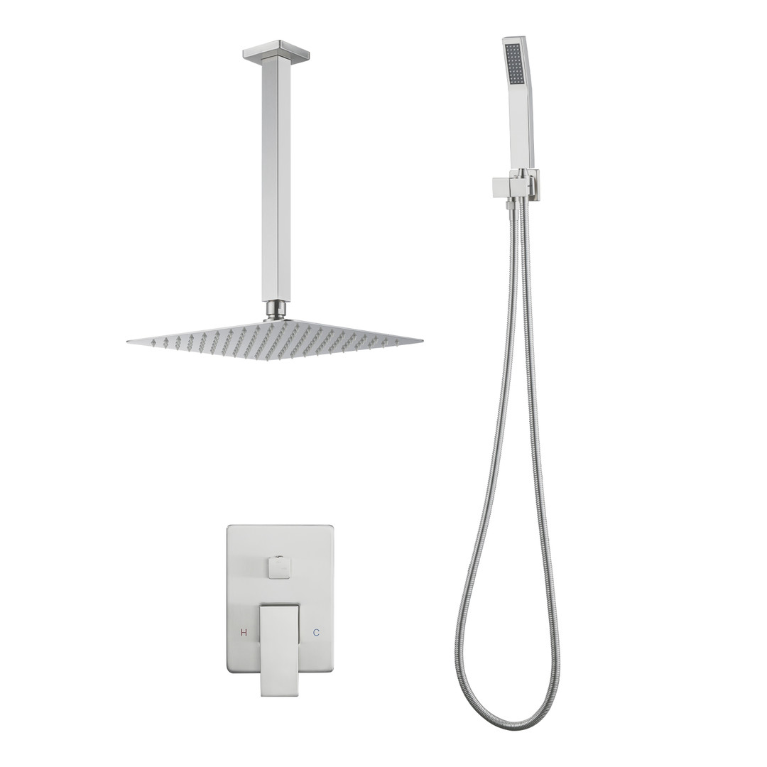 Square 2-Spray Patterns with 1.6 GPM 10 in. Wall Mount Rain Fixed Shower Head in Brushed Nickel