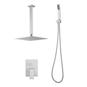 Square 2-Spray Patterns with 1.6 GPM 12 in. Wall Mount Rain Fixed Shower Head in Brushed Nickel 12 in.