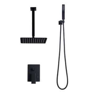 Square 2-Spray Patterns with 1.6 GPM 10 in. Wall Mounted Rain Fixed Shower Head in Matte Black