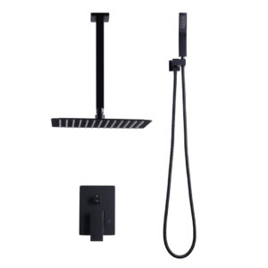 Square 2-Spray Patterns with 1.6 GPM 12 in. Wall Mounted Rain Fixed Shower Head in Matte Black