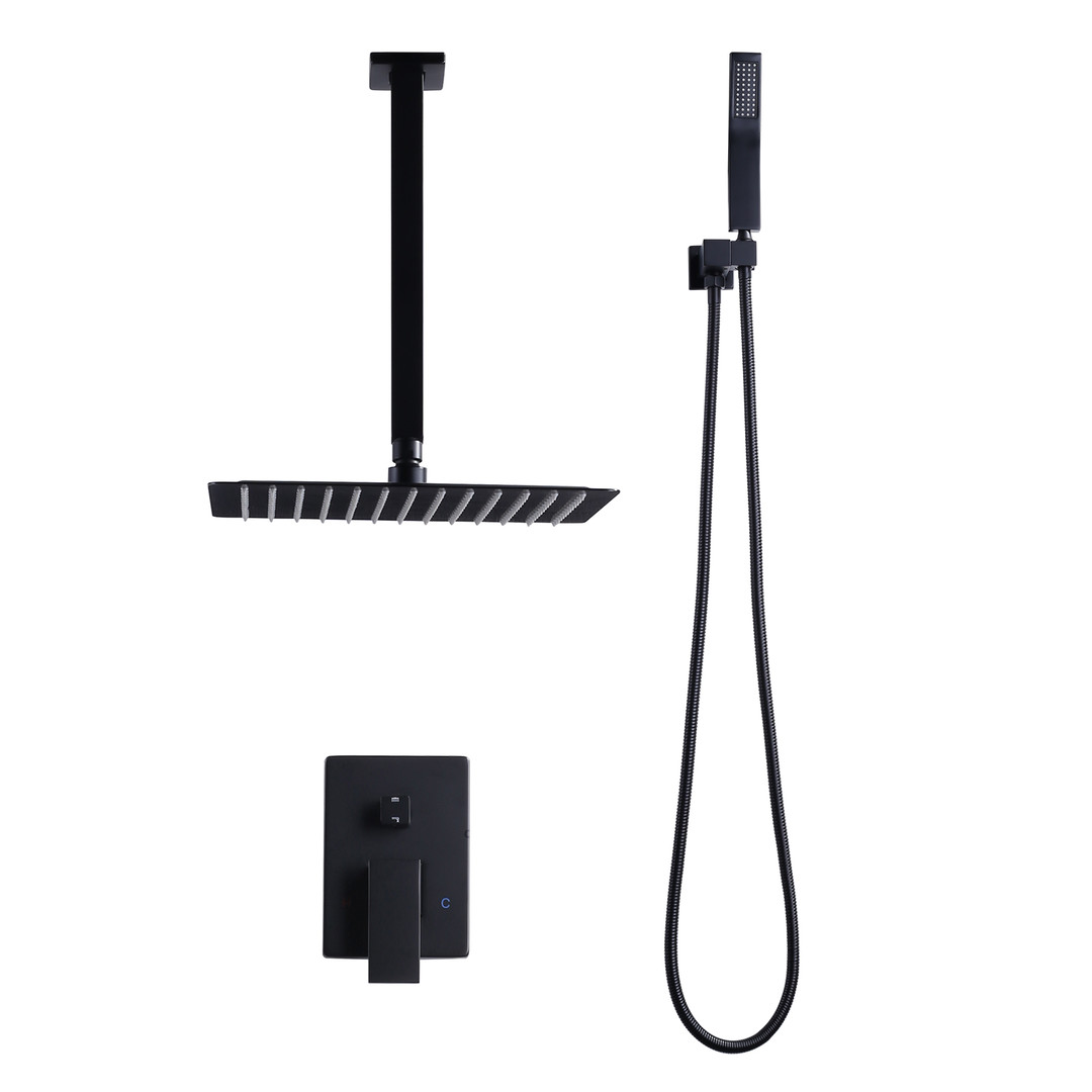 Square 2-Spray Patterns with 1.6 GPM 12 in. Wall Mounted Rain Fixed Shower Head in Matte Black