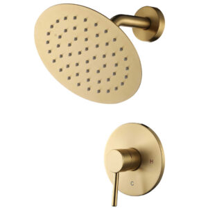 Round 1-Spray Patterns with 1.6 GPM 8 in. Wall Mount Rain Fixed Shower Head in Brushed Gold