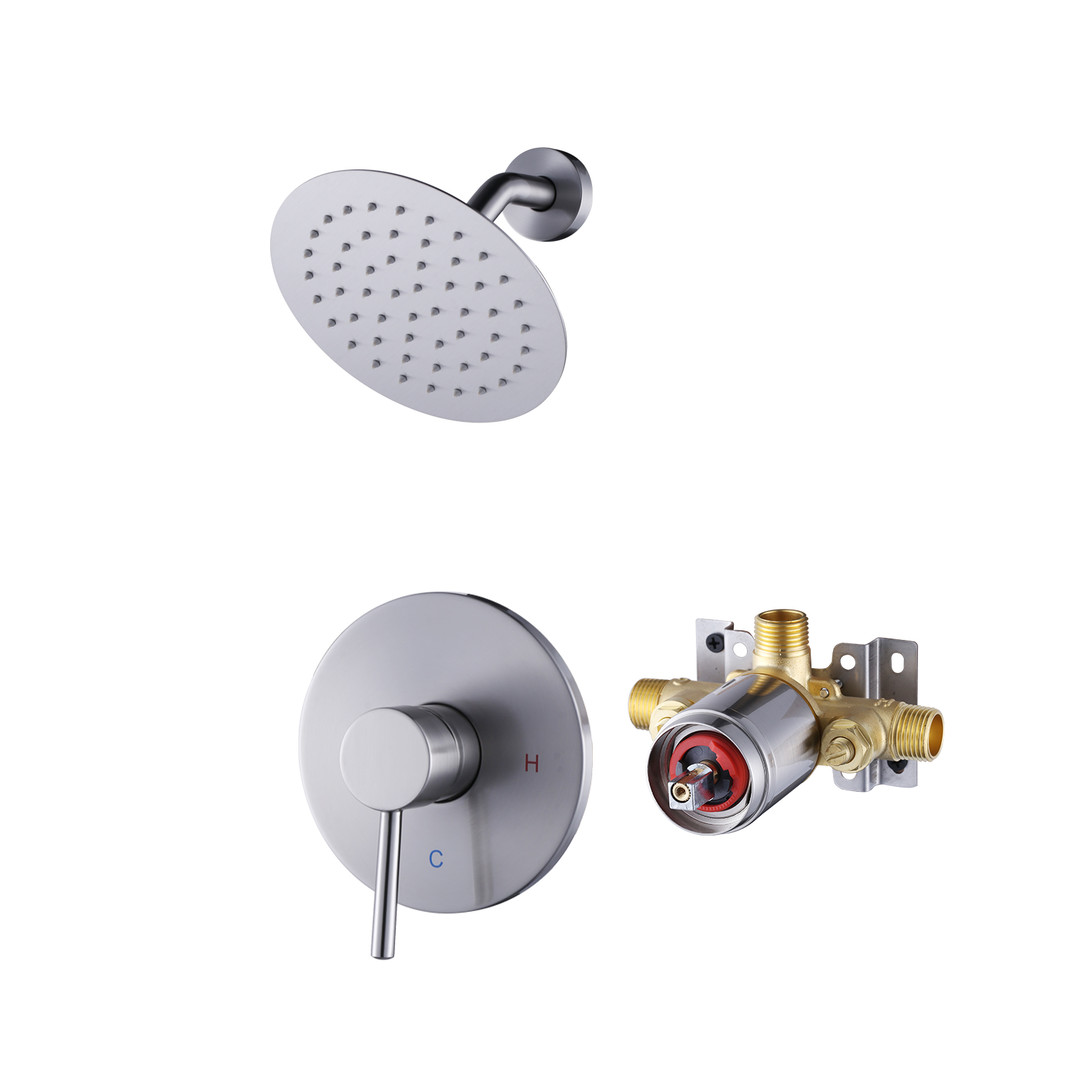 Round 2-Spray Patterns with 1.6 GPM 8 in. Wall Mount Rain Fixed Shower Head in Brushed Nickel