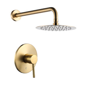 Round 1-Spray Patterns with 1.6 GPM 8 in. Wall Mount Rain Fixed Shower Head in Brushed Gold