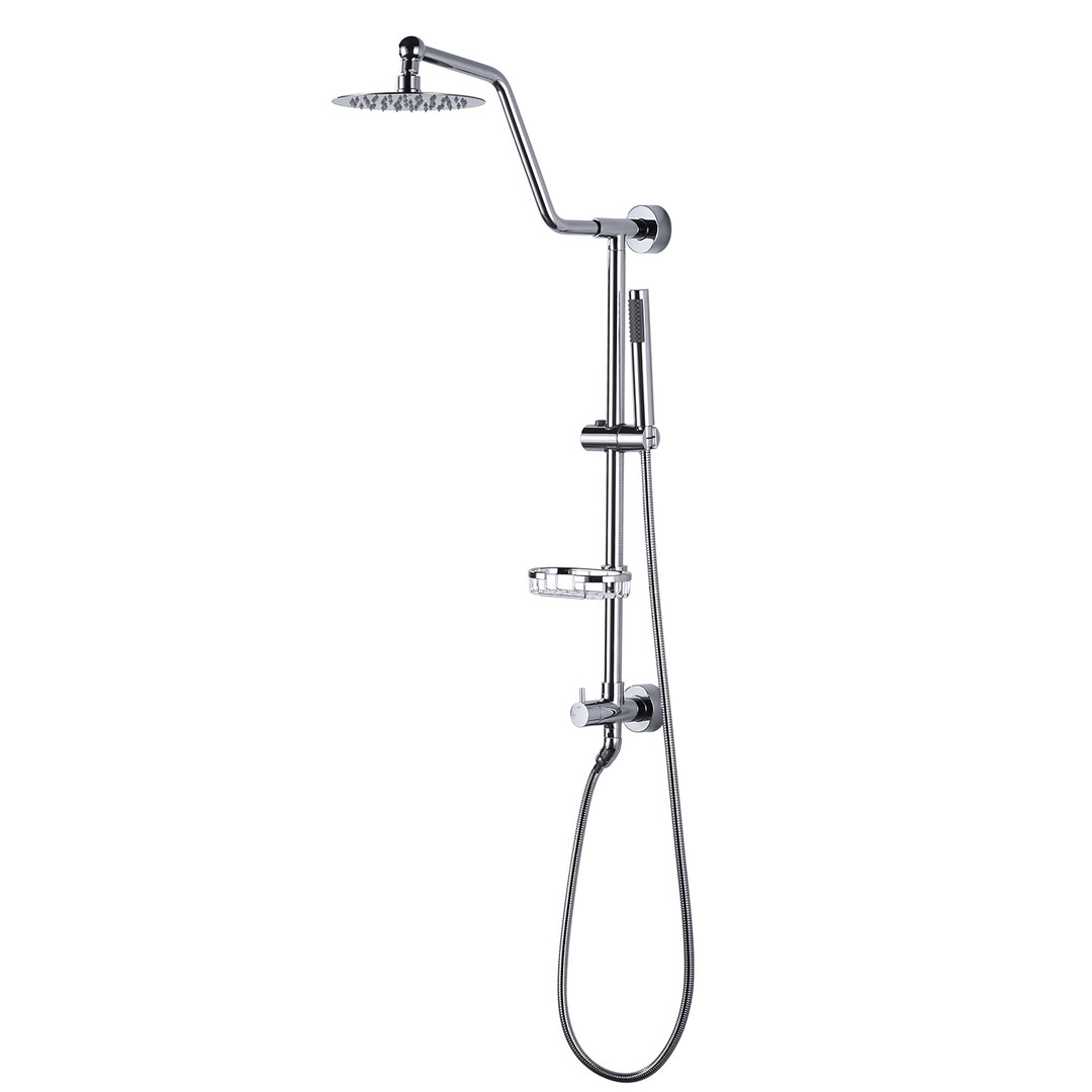1-Spray 8 in. Round Wall Bar Shower Kit with Fixed Shower Head and Hand Shower in Polished Chrome