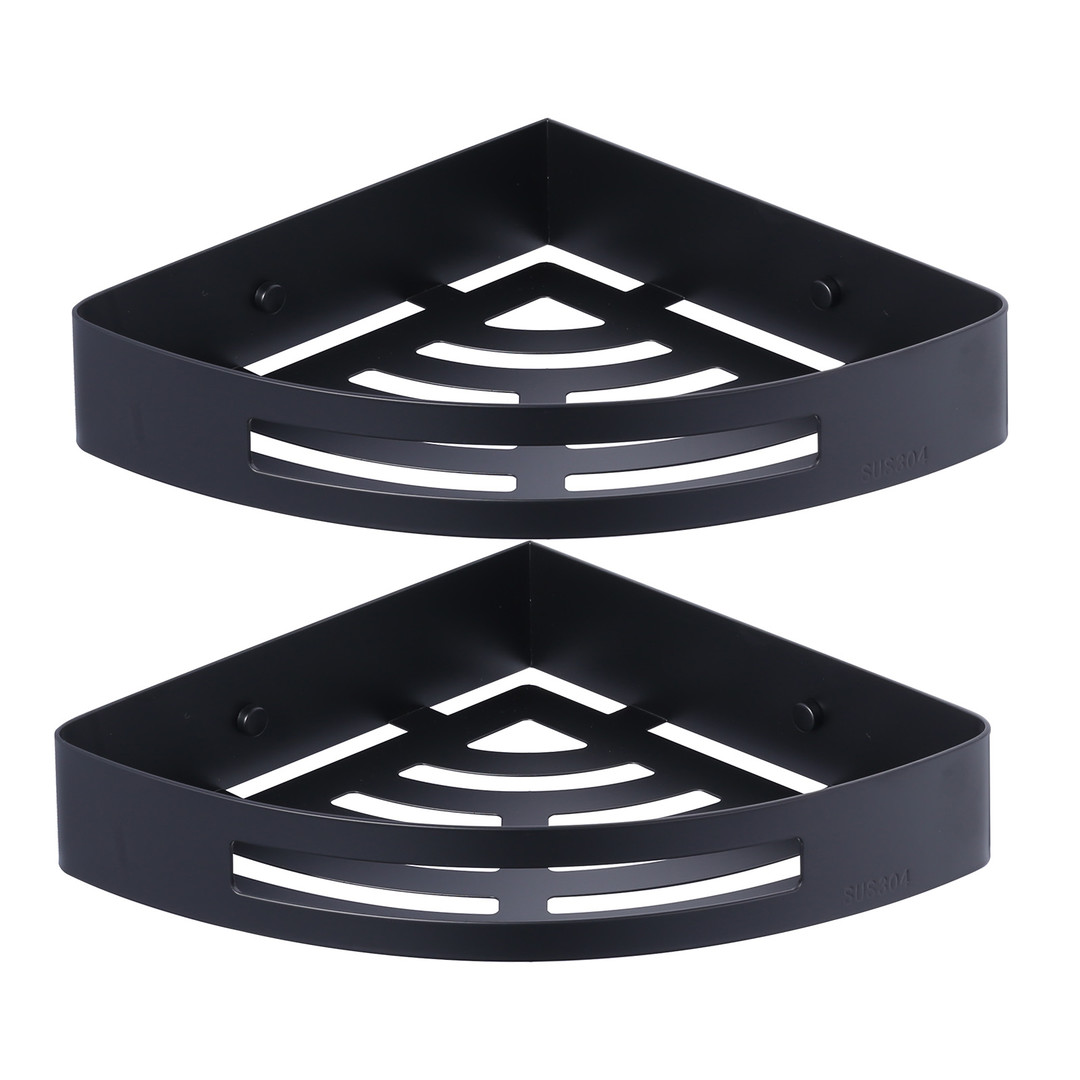 Wall Mounted Bathroom Shower Caddies Stainless Steel Corner Storage Shelves in Matte Black
