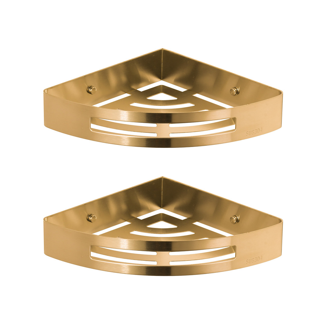 8.38 in. W x 1.78 in. H x 8.38 in. D Stainless Steel Bathroom Triangle Corner Shower Caddy in Gold 2-Pieces
