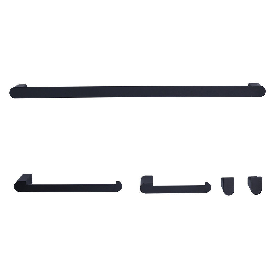 Wall Mounted 5-Piece Stainless Steel Bath Hardware Set, Bathroom Hardware Hanging Set in Matte Black