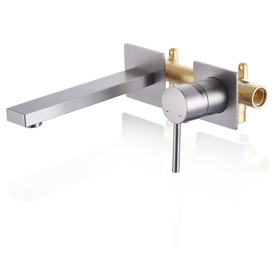Brushed Nickel Single Handle Solid Brass Wall Mounted BathroomFaucet Valve Included