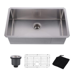 30 in. Drop-in/Undermount Single Bowl 18 Gauge Gunmetal Brushed Nickel Stainless Steel Kitchen Sink with Bottom Grids