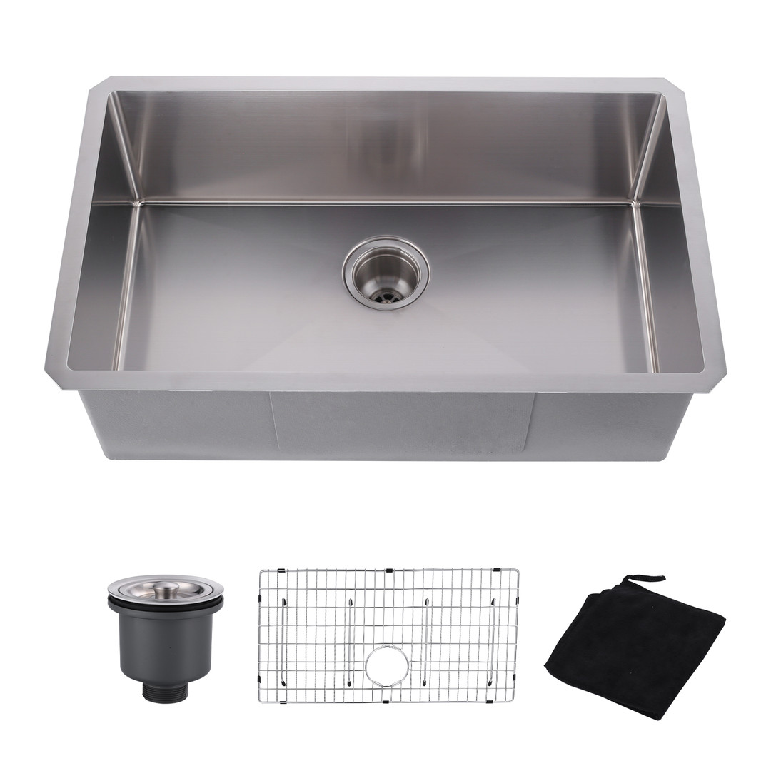 30 in. Drop-in/Undermount Single Bowl 18 Gauge Gunmetal Brushed Nickel Stainless Steel Kitchen Sink with Bottom Grids